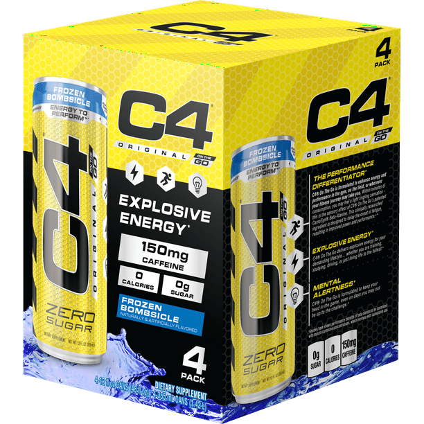 C4 Original Sugar Free Energy Drink 12oz Pack Of 4 Frozen Bombsicle Pre Workout Performance Drink With No Artificial Colors Or Dyes Walmart Com