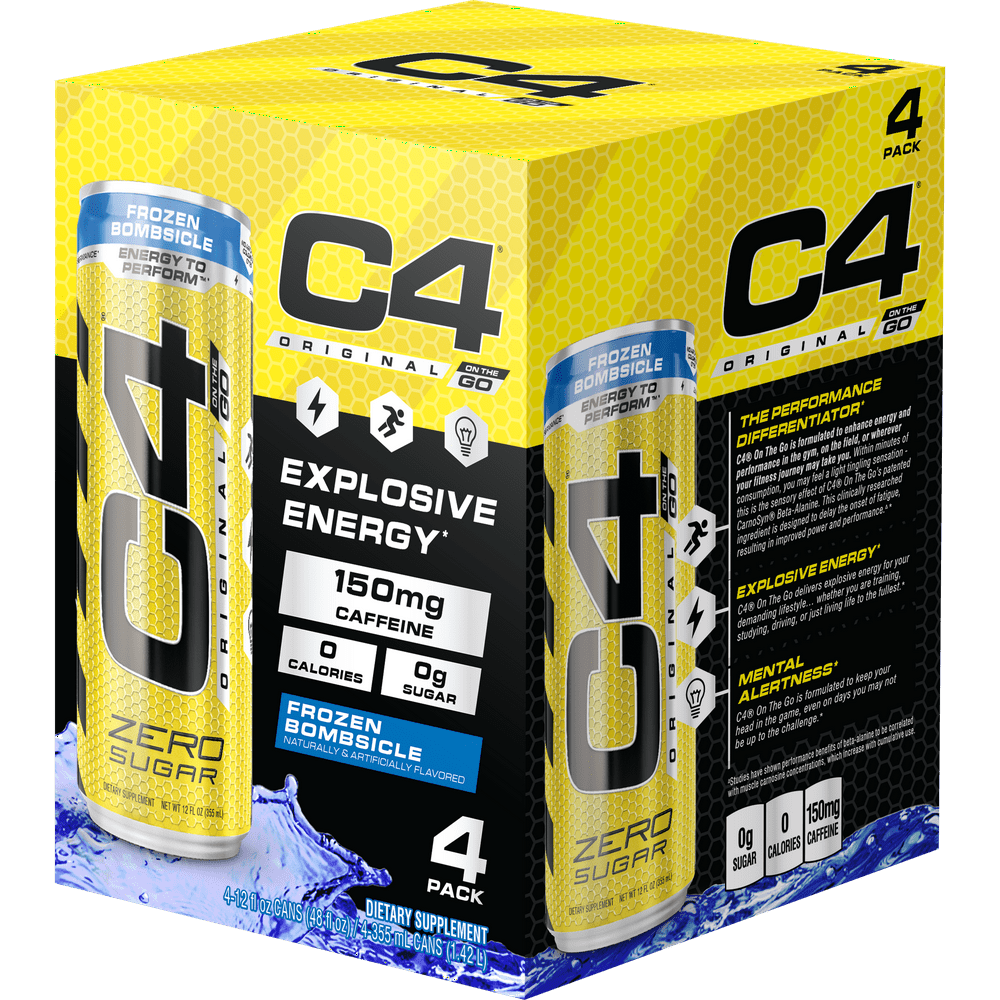 C4 Original Sugar Free Energy Drink 12oz (Pack of 4) Frozen Bombsicle