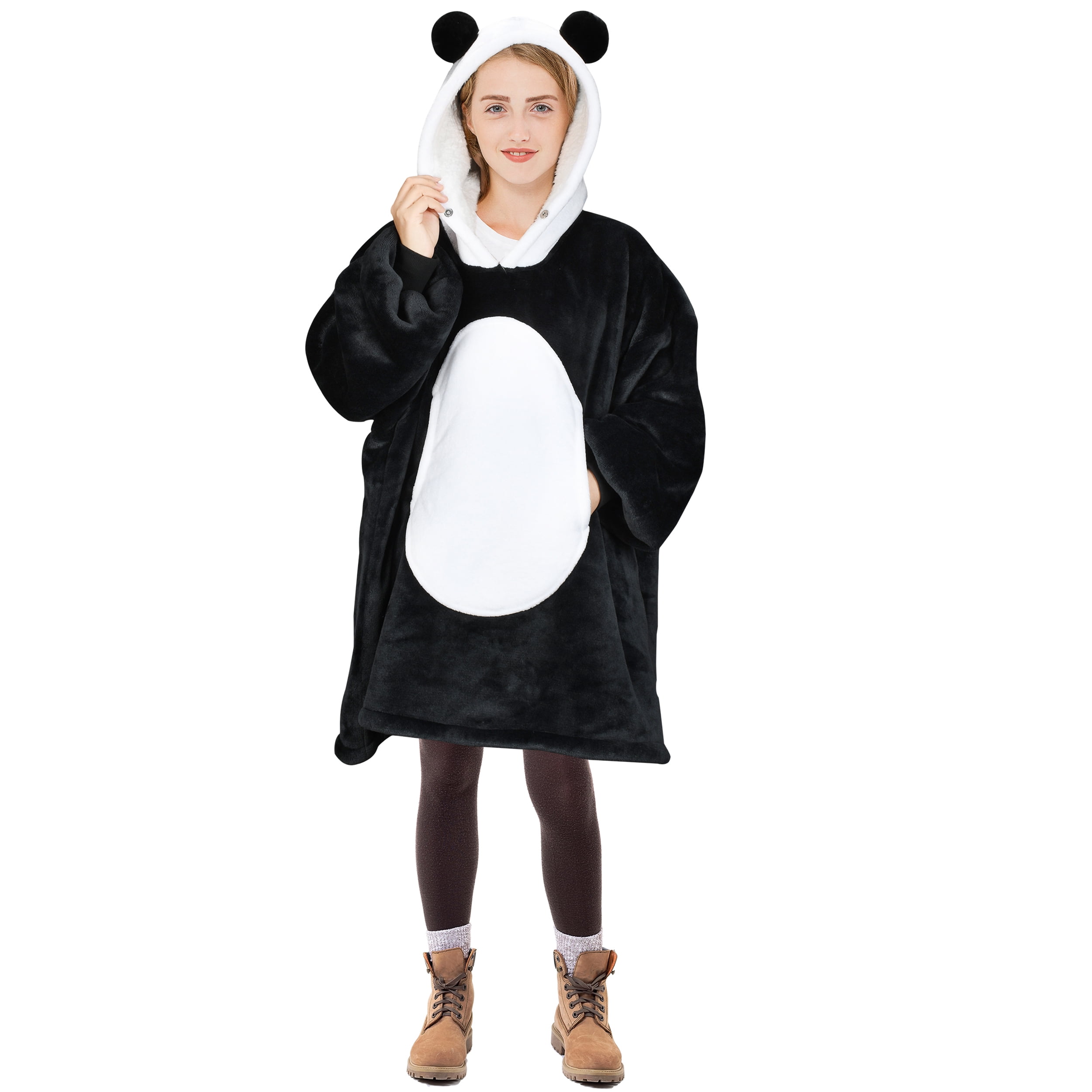 Panda Oversized Sherpa Hoodie Blanket Sweatshirt for Women