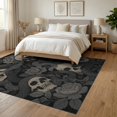 thumbnail image 3 of ODIKA 6'x9' Washable Area Rug Non-Slip, Chair-Friendly, Monochrome Serpent and Skull Floral Design Gothic Inspired with Intricate Botanicals for Dining Room, Under Table, Office Décor, 3 of 7
