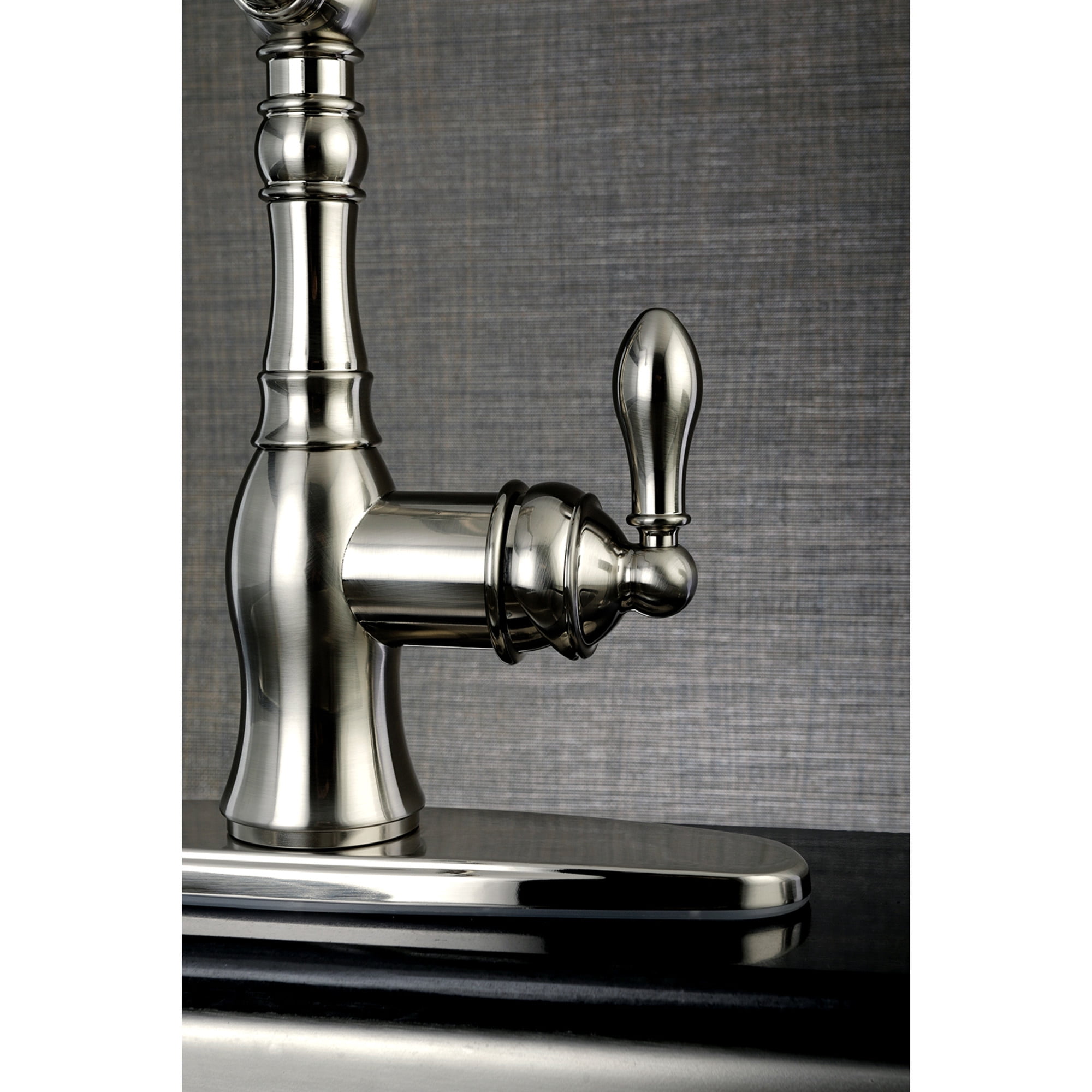 Kingston Brass GSY7708ACLSP American Classic Single-Handle 2-or-4 Hole Deck Mount Kitchen Faucet with Side Sprayer in Brushed Nickel