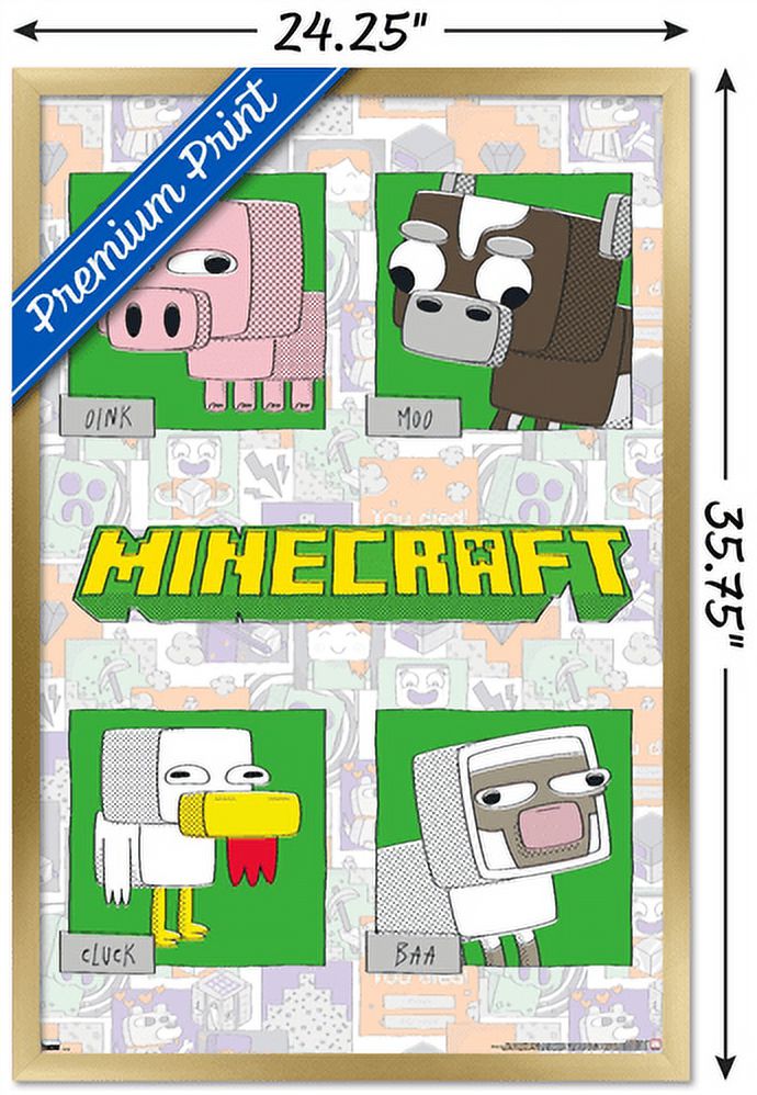 Minecraft - Simple Comic Animal Grid Wall Poster, 22.375" x 34" Framed
