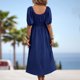 thumbnail image 5 of Gibobby Vestido casual de punto para mujer Vestidos casuales de verano para mujer Color sólido Hombro Escote cuadrado Vestido oscilante Vestido de playa infor(Azul,G), 5 of 5