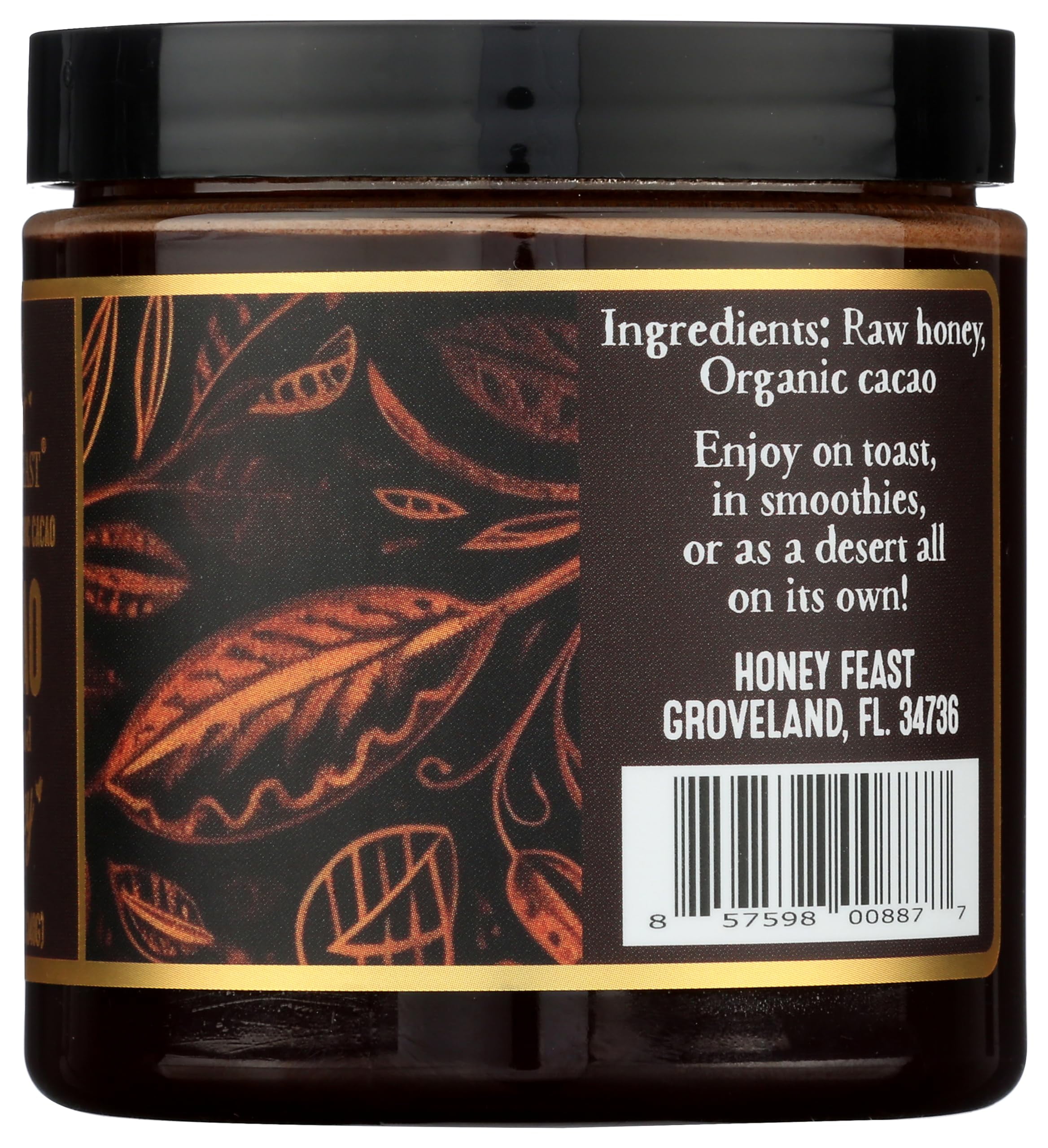 HONEY FEAST Raw Honey with Organic Cacao, 12oz (Pack of 6)