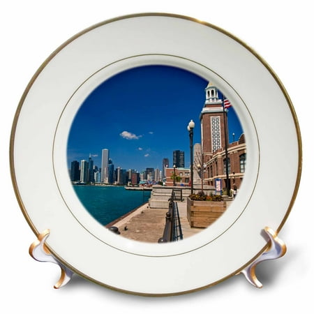Zebra Plates Pier 1 3dRose Chicago skyline from Navy Pier, Illinois - US14 JRE0015 - Joe Restuccia III, Porcelain Plate, 8-inch ()