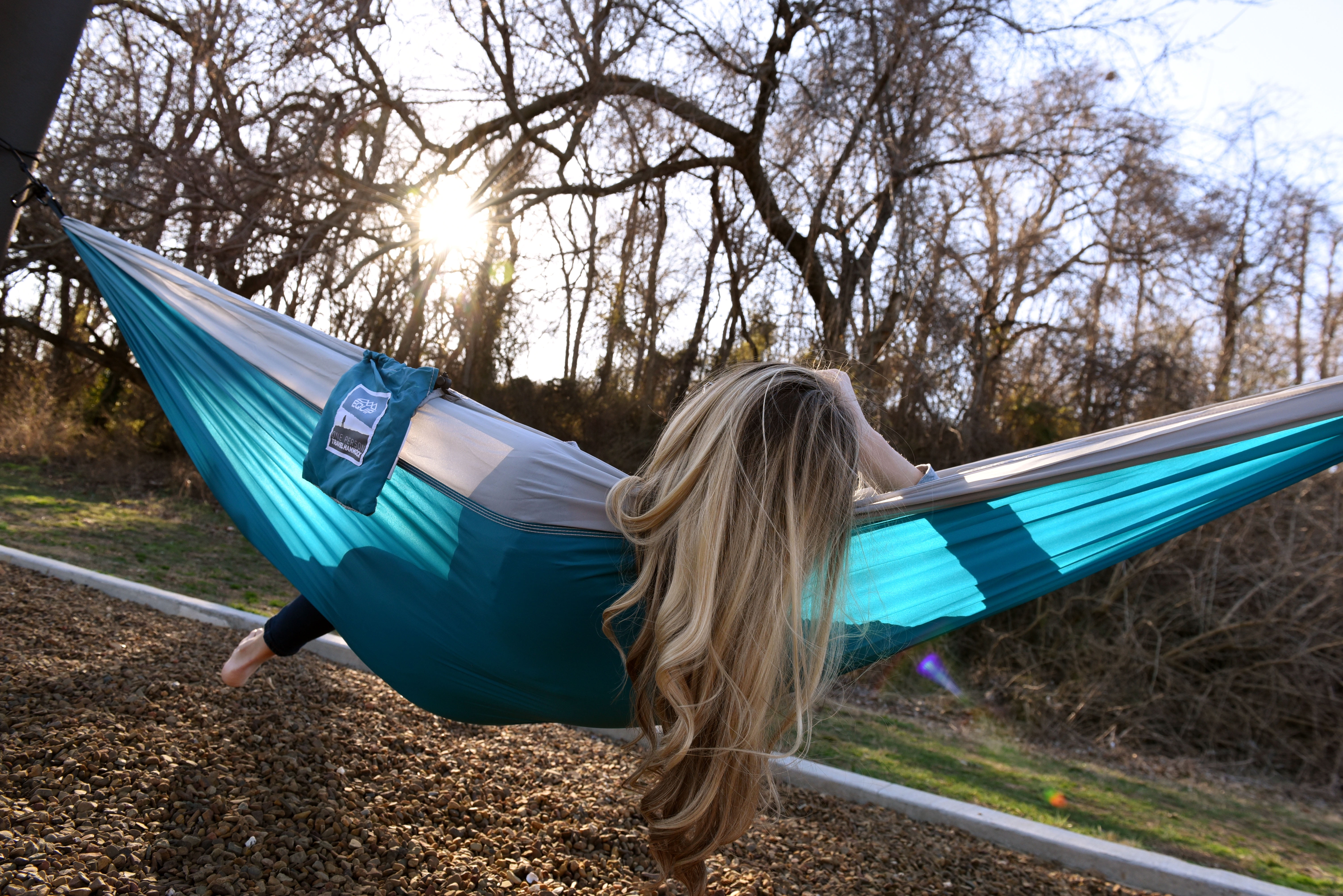 Equip Lightweight Portable Nylon Hammock, 1 Person Turquoise and Gray, Open Size 116" L x 59" W