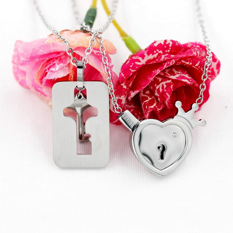 Stainless Steel Lock Key Pendant Necklace