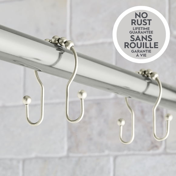 Better Homes & Gardens Rustproof Double Easy Glide Shower Hooks, Brushed Nickel, Set of 12