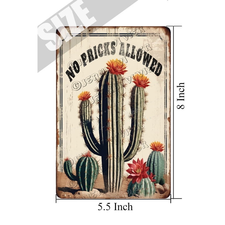 Cactus Decor no Pricks Allowed Vintage Aluminum Sign 5.5x8 IN Southwestern  Wall Decor Cactus Wall Art Prints - Walmart.com