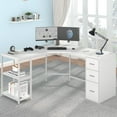 thumbnail image 2 of HSH White L Shaped Desk with Drawers, Reversible Modern L Shaped Corner Computer Desk with Storage Cabinet Shelves, Large Wooden L-Shape Home Office Desk Table for Work Study Writing Gaming, 60 Inch, 2 of 6