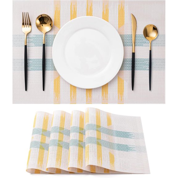 Placemats Set of 4 Washable Indoor/Outdoor Vinyl Place Mats for Dining Table Durable Non-Slip Heat Resistant PVC Weave Table Mats