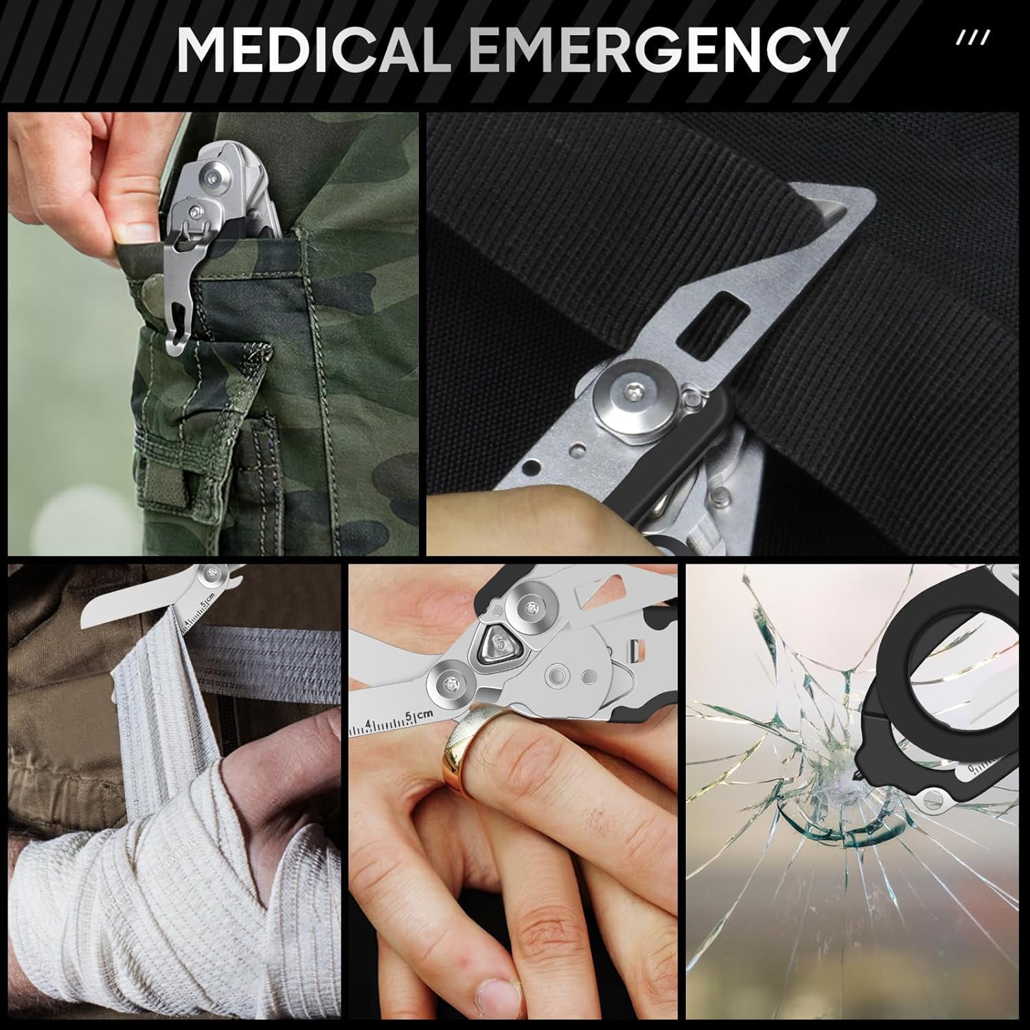 Emergency Shears with Strap Cutter and Glass Breaker Stainless Steel Foldable Scissors Pliers, Outdoor Camping Rescue Scissors Tools …