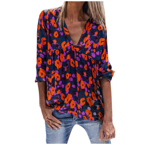 Ichuanyi Womens Tops, Summer Women Fashion Printed V-neck Casual Long Sleeve Blouse Tops