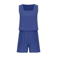 thumbnail image 4 of Ecqkame Womens Summer Outfits Linen Summer Casual Vacation Sets Solid Sleeveless Crop Tops with Short Blue S, 4 of 4
