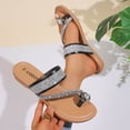 thumbnail image 6 of Dakaela Women's Flat Sandals Sparkly Rhinestone Ring Toe Summer Slides Flip Flops Ladies Dressy Casual Beach Slip on Slippers Shoes Black Size 6.5, 6 of 9