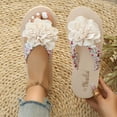 thumbnail image 5 of Women's Flower Appliques Flip Flops Boho Open Toe On Flat Sandals Beach Vacation Slippers, 5 of 9