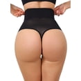 thumbnail image 3 of INSPIRE CHIC Women's High Waisted Tummy Control Bodyshaper Panties Thong with Front Hook Closure Medium Black, 3 of 5