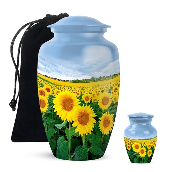 SABURIAL Sunflower Urn - Memorial Urn Human Ash - Combo 1 - Large with 3 Inch Pack of 1 - Large Decorative Urns - Human Remains for Mom & Dad - Funeral Cremation Urns for Ashes