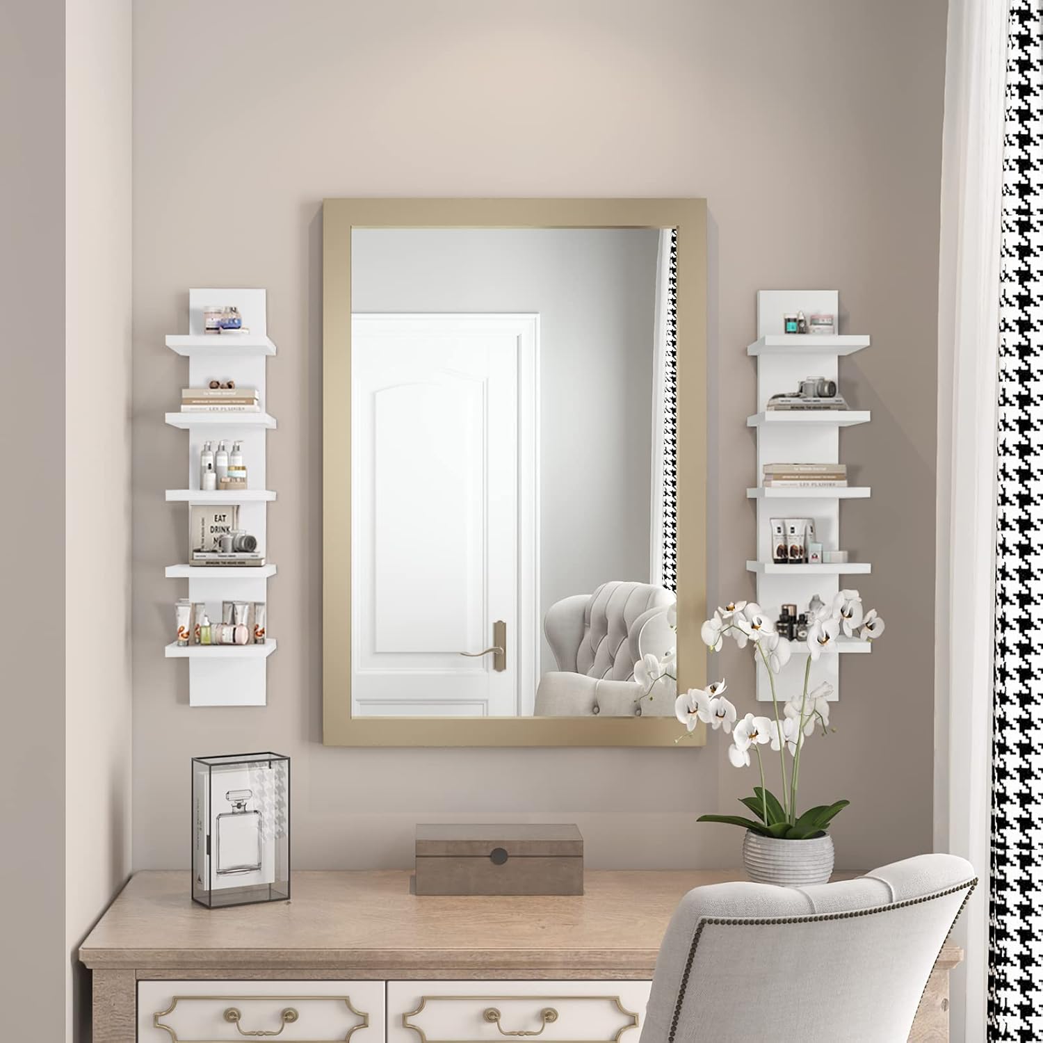 5 Tier Wall Shelves - White Vertical Book Shelf for Wall Storage, Modern Floating Shelves for Bedroom Living Room Vanity