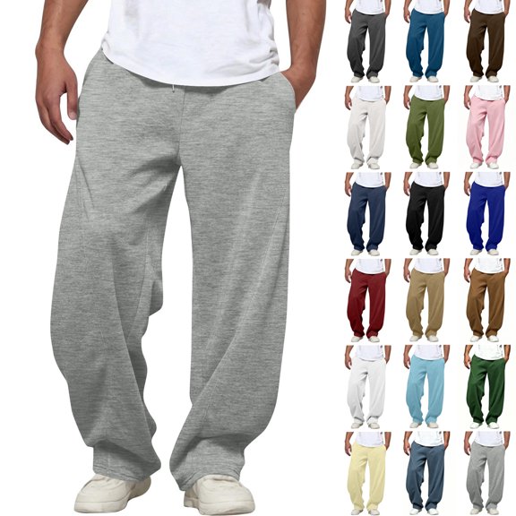 Baggy Sweatpants for Men Solid Color Drawstring Elastic Waist Comfy Track Pants with Pockets Sizes S-2XL