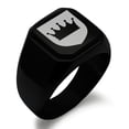thumbnail image 1 of Stainless Steel Crown Royal Coat of Arms Shield Engraved Square Flat Top Biker Style Polished Signet Ring, 1 of 1