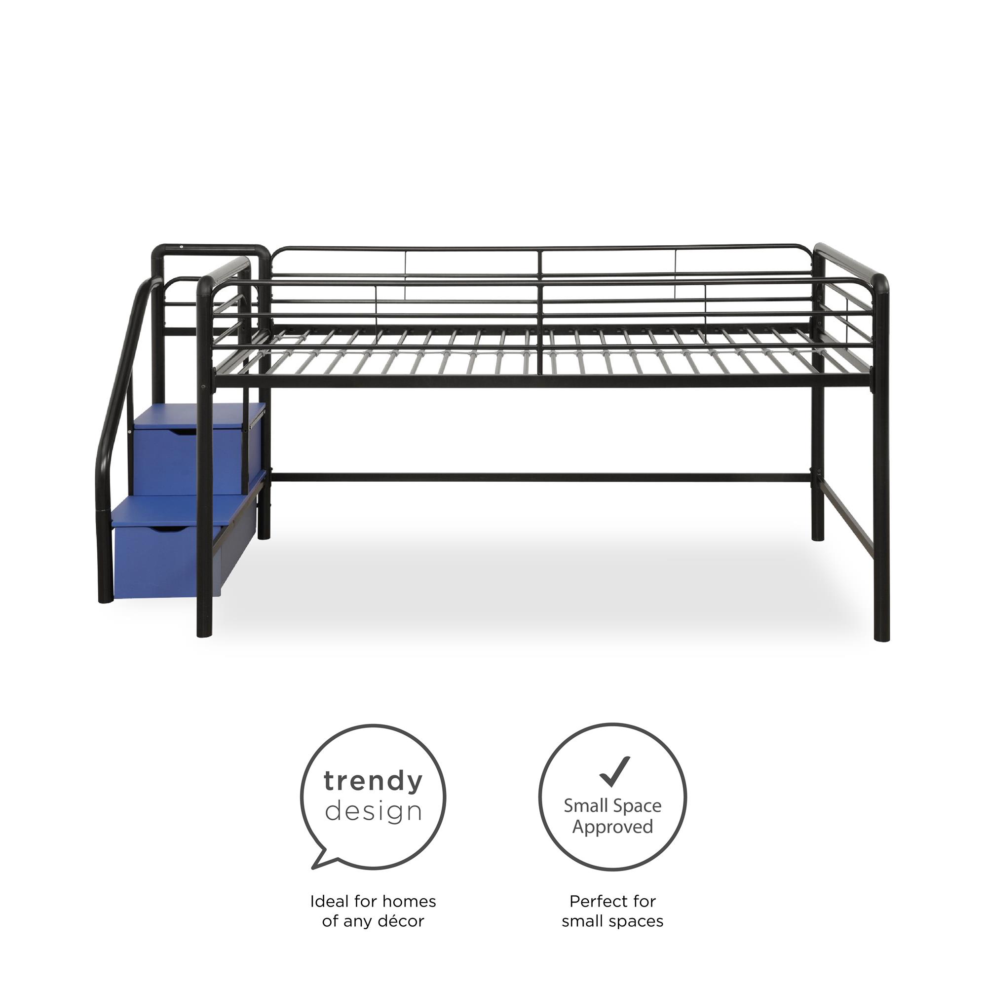 DHP Sol Junior Twin Metal Loft Bed with Storage Steps, Black - image 4 of 14