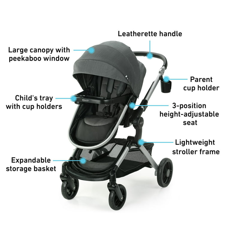 Graco Modes Pramette Travel System, Includes Baby Stroller with True Pram  Mode, Reversible Seat, One Hand Fold, Extra Storage, Child Tray and  SnugRide