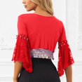 thumbnail image 5 of GJSYRH Womens 3/4 Sleeve Shrug Sheer Mesh Cardigans Tie Front Cropped Lightweight Bolero Shawl Top for Casual Going Out Red S, 5 of 6