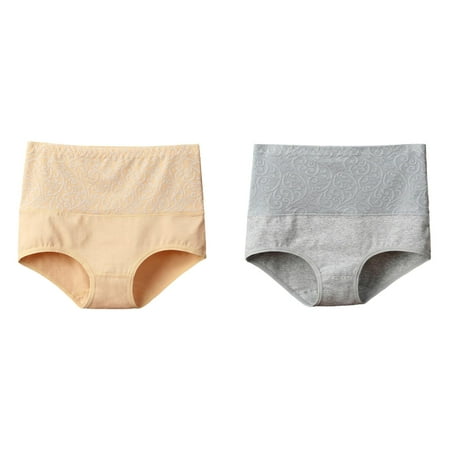 (2-Pack) Kcodviy Women s Solid Color Underwear Ladies Cotton Underwear Panties High Waisted Underwear Pussycat Panties Japanese Clothes for Women Lace Panties for Women Plus Size Pack