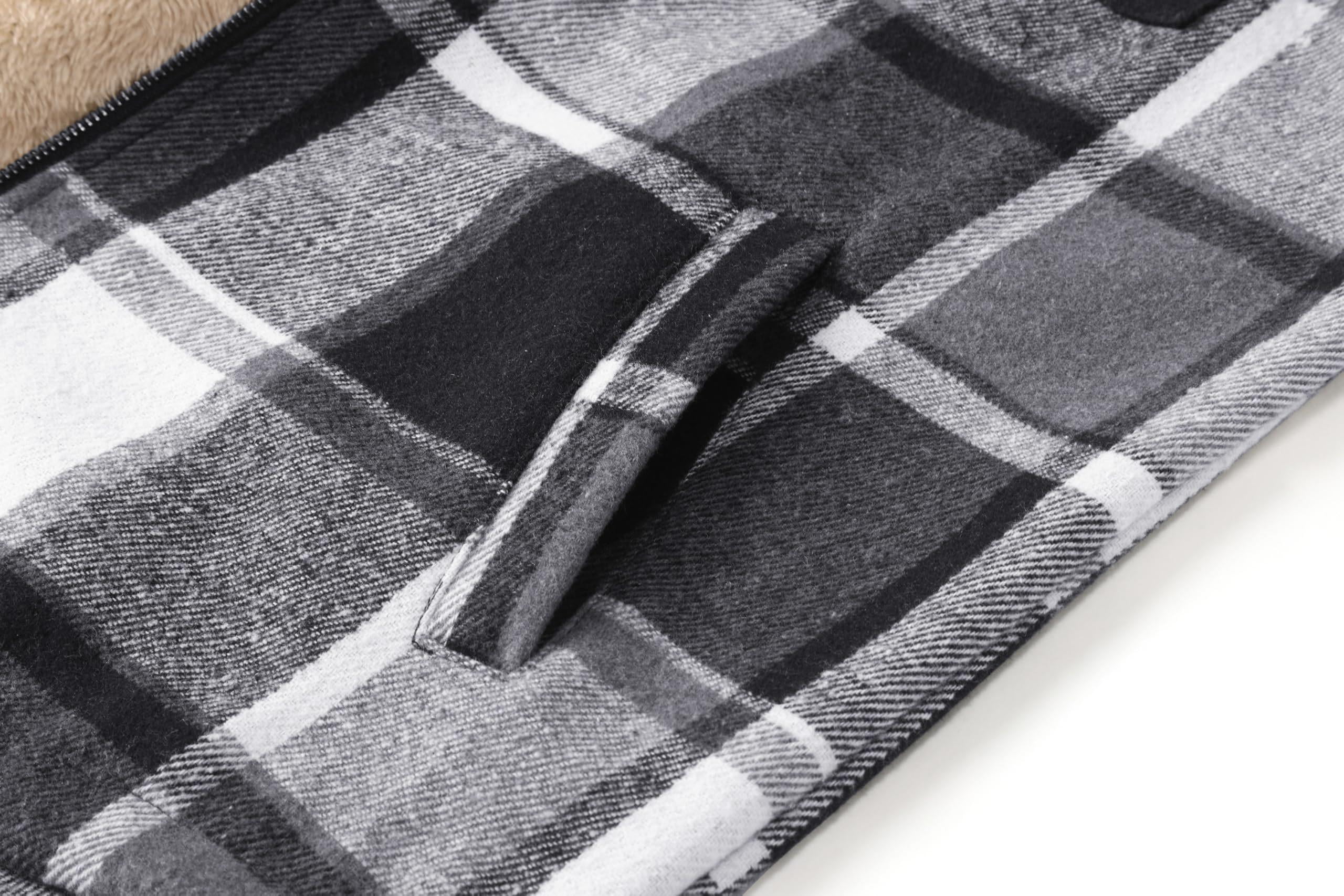COOFANDY Men's Flannel Hooded Shirt Jacket Plaid Hoodie Zipper Sherpa Lined Winter Thermal Flannel