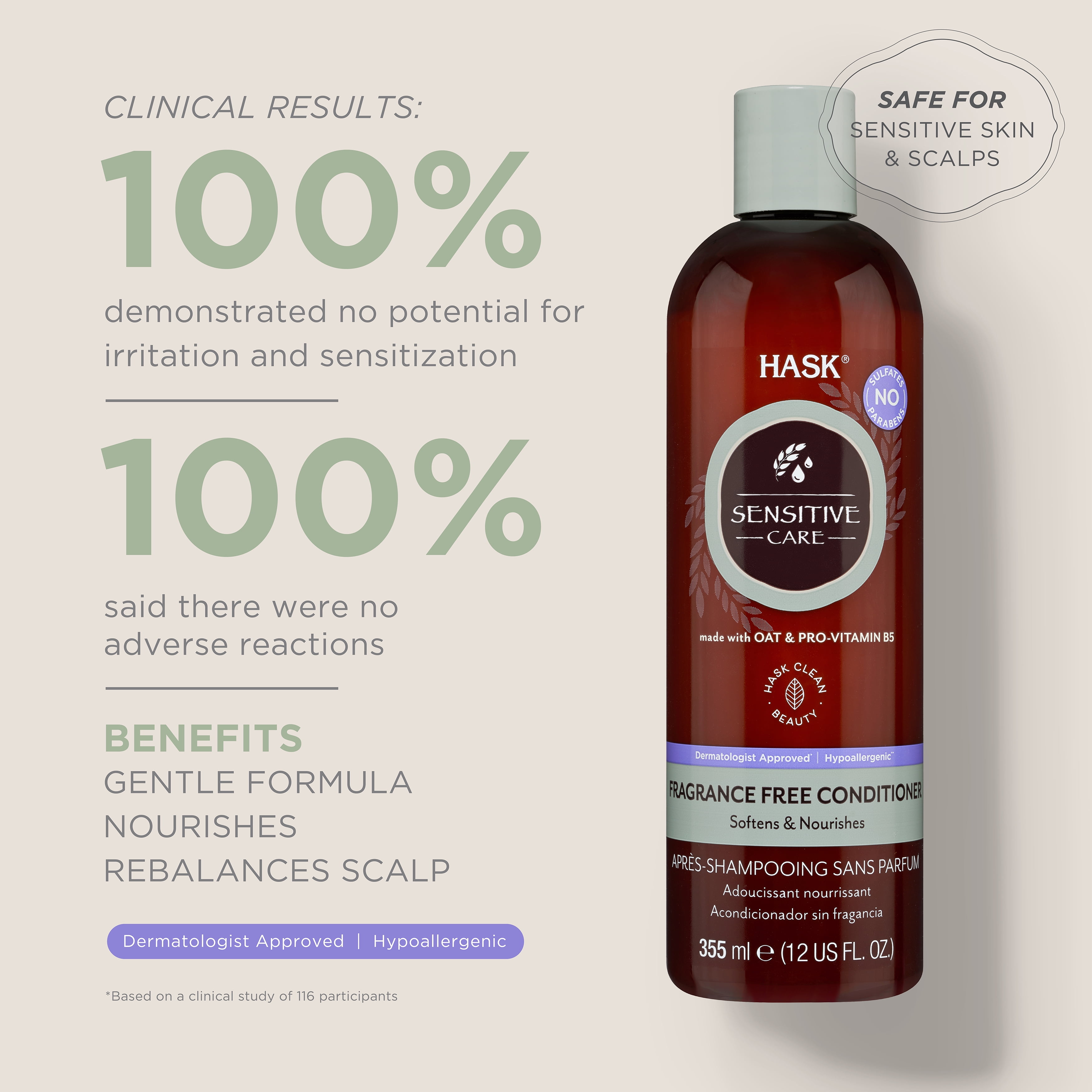 Hask Sensitive Care Fragrance Free Conditioner, 12 fl oz