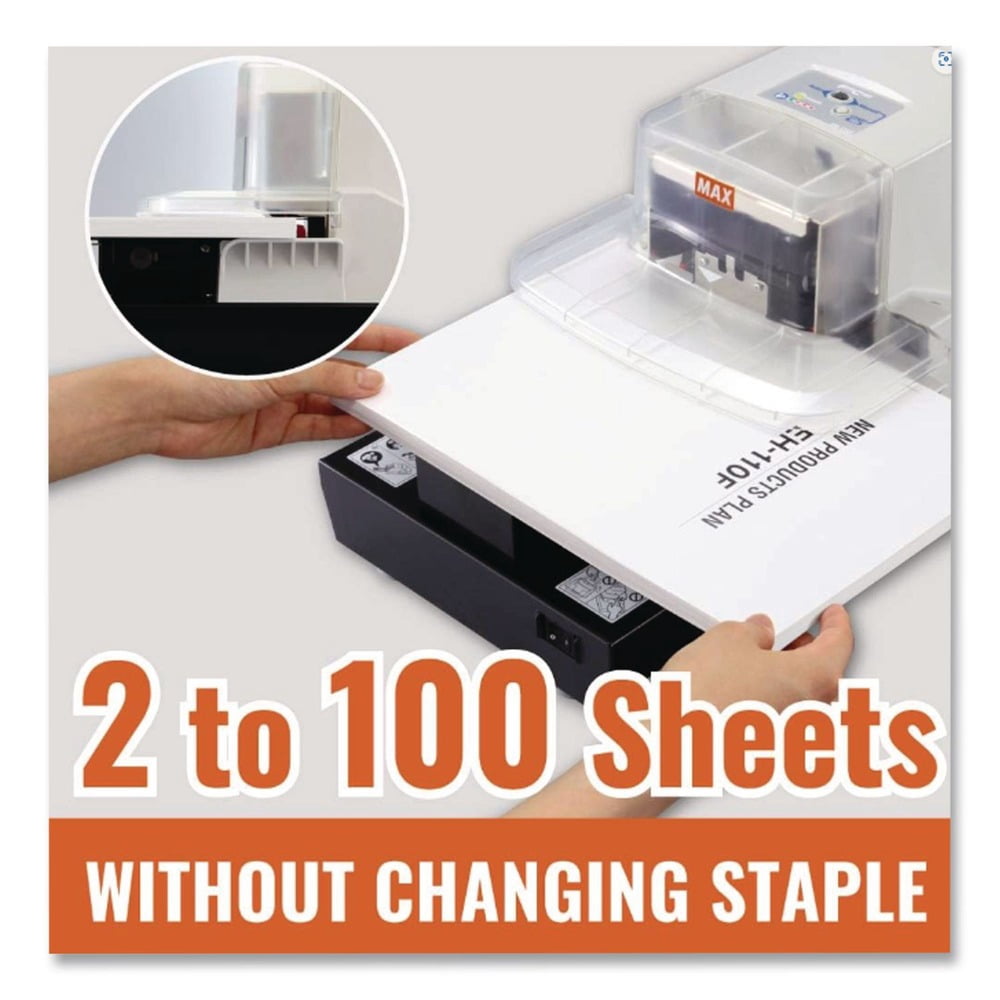 MAX EH110F 100-Sheet Capacity Professional Heavy Duty Flat Clinch Stapler - Gray