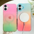 thumbnail image 3 of OOK For iPhone 16 Plus Case Magnetic, Compatible with Magsafe Cute Gradient Rainbow Iridescent Matte Protective Phone Case with Screen Protector for Girls Women, Fluorescent Pink & Green, 3 of 5