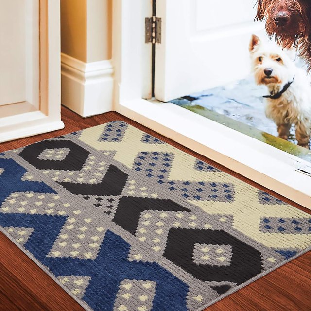 Felpudo antideslizante con forma geométrica, tapete absorbente antideslizante para el hogar, resistente al desgaste, interior, exterior, entrada, escalera, pasillo, tapete de jardín, azul os