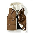 thumbnail image 2 of YLSDY Men's Winter Puffer Vest Hooded Sleeveless Jacket Warm Padded Outerwear Thicken Fleece Lined Outdoor Vest Coffee XXXXL, 2 of 6