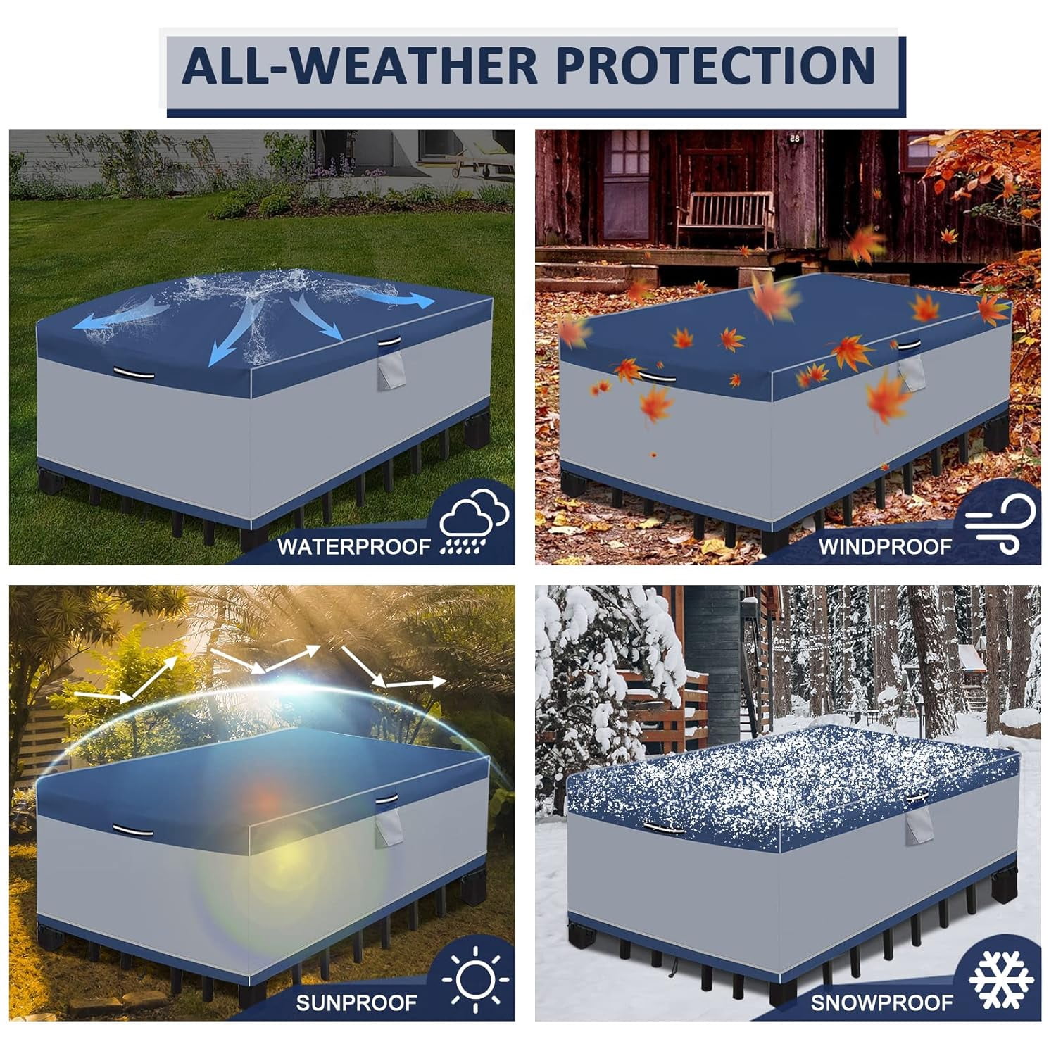 Patio Furniture Cover 90''Lx64''Wx28''H, Outdoor Table and Chairs Covering For Winter
