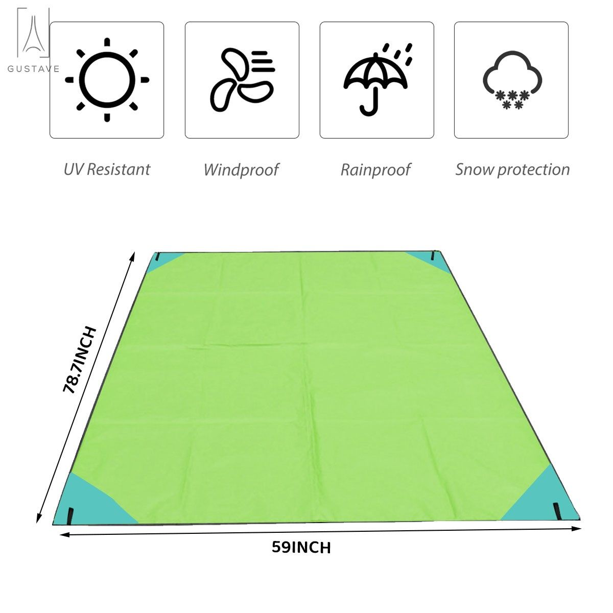 Gustave Beach Blanket Picnic Mat Camping Ground Mat Mattress Outdoor Blanket Waterproof Sandproof Beach Mat Portable Picnic Blanket with 4 Stakes & Carry Bag "Yellow" - image 4 of 9