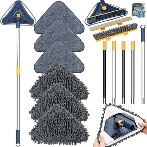 80" Wall Mop Cleaner with Long Handle,  5-in-1 Walls Cleaner Mops with Squeegee Chenille Microfiber Pad Brush Scraper, 360°Multifunctional Wall Washer Mop for Painted Spring Cleaning Wall Floor