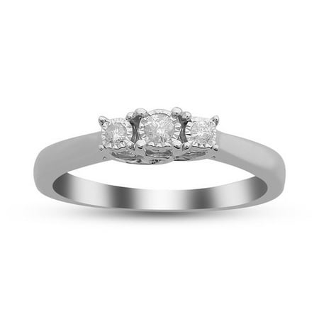 Foreverbride 925 Stainless Steel 1/10 Carat T.W. Diamond 3 Stone Engagement Ring