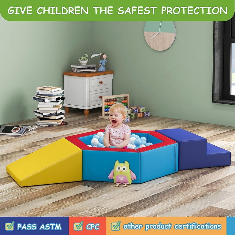 8-Piece Foam Climbing Blocks With Ball Pit For Toddlers - Indoor Soft Play Set