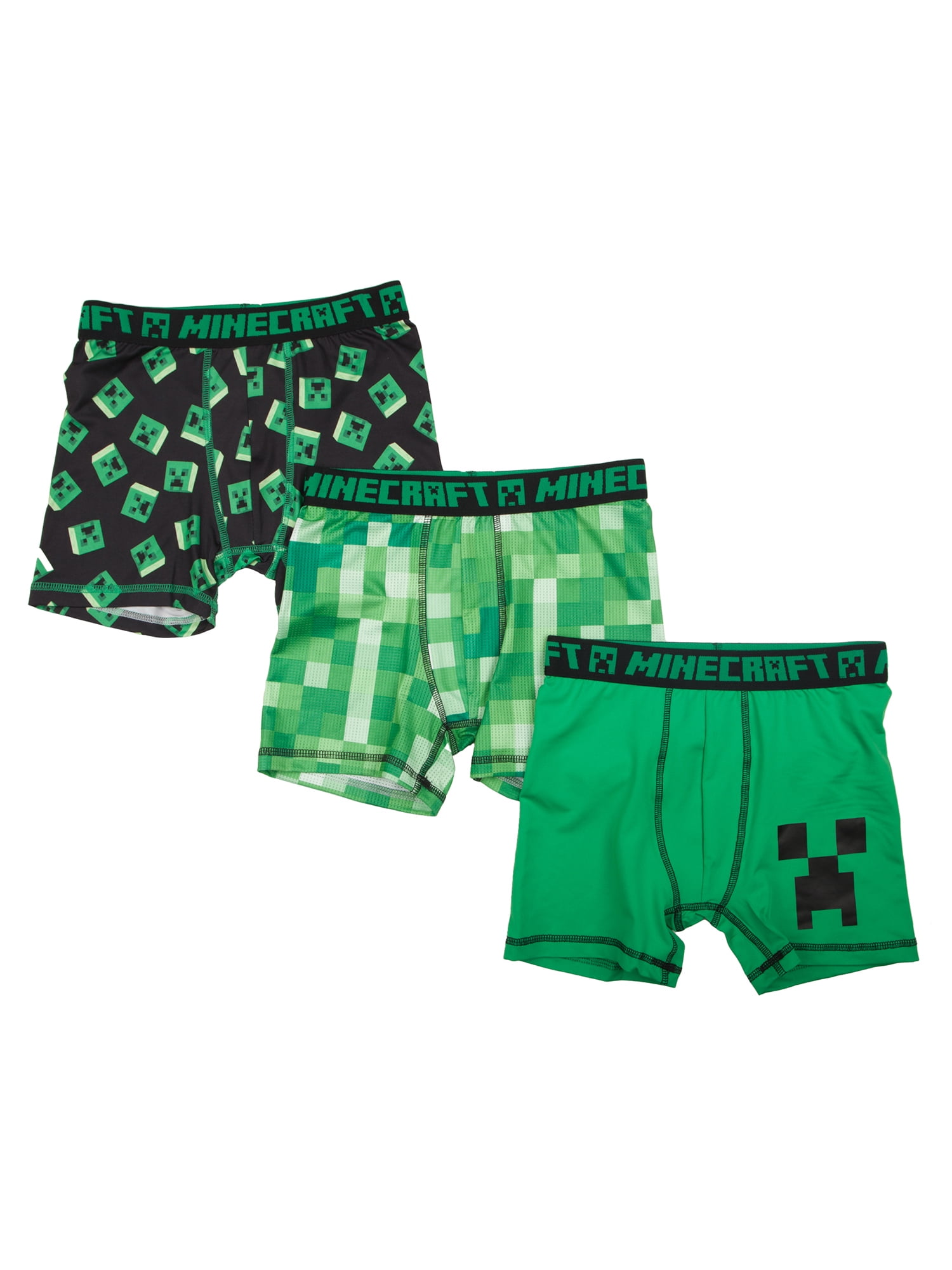Boys Minecraft Pants Underwear Briefs 5 Pairs Green Grey Green 8-15 Years