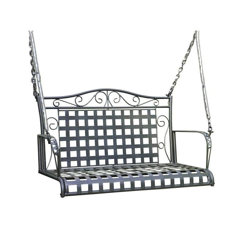 International Caravan Mandalay Iron Patio Porch Swing in Antique Black by International Caravan