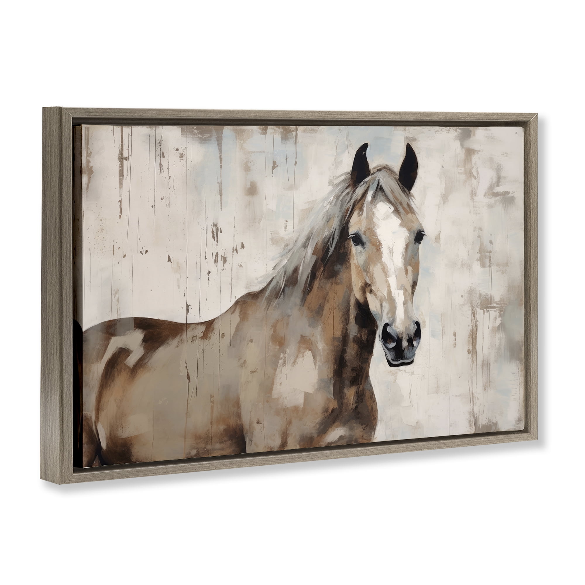 Stupell Industries Rustic Stoic Mare Animals Painting Brown Floater Framed Canvas Art Print Wall Art, 31 x 21