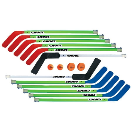DOM Junior Hockey Set, Includes 10 Sticks, 2 Goalie Sticks, 2 SuperPucks and 2 DOM-83 Balls, 36 Inches