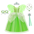 thumbnail image 3 of Disney-disfraz de princesa Tinker Bell para niñas, vestido de hada de las flores verdes, disfraz de elfo con purpurina, ala de mariposa, fiesta de Halloween, 3 of 5