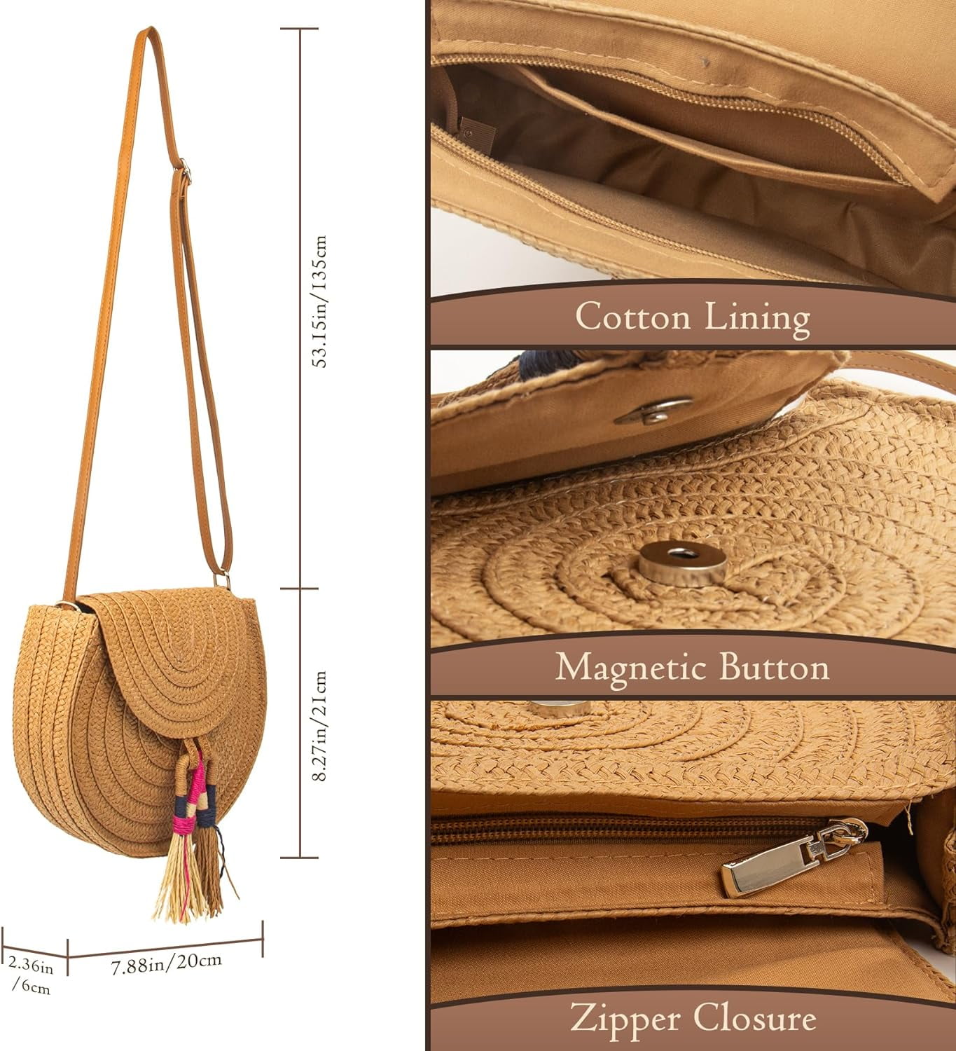 Summer Straw Crochet Beach Bag Woven Crossbody Boho Purse for Women Trendy
