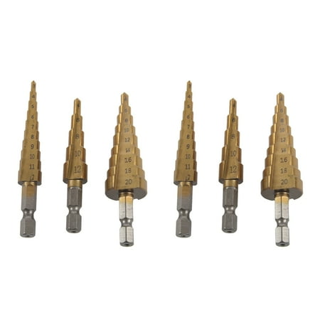 

6pcs 1/4-Inch Hex 3-12 4-20 4-12mm Titanium Coated Step Drill Bit Set