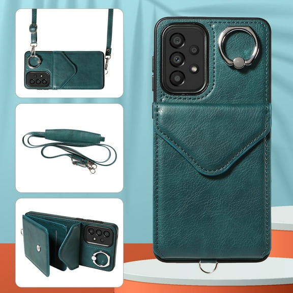 Allytech Galaxy A33 5G Case Wallet with Cards Holder & Detachable Shoulder Strap, Ring Holder Kickstand Vintage PU Leather Shockproof Wallet Case Cover for Samsung Galaxy A33 5G - Green