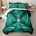 thumbnail image 2 of Castle Fairy Hippie Cube Tunnel Quilt Full 3-Piece,Tribal Block Full Bedspread Sets,Teal Black,1 Coverlet and 2 Pillowcases, 2 of 7