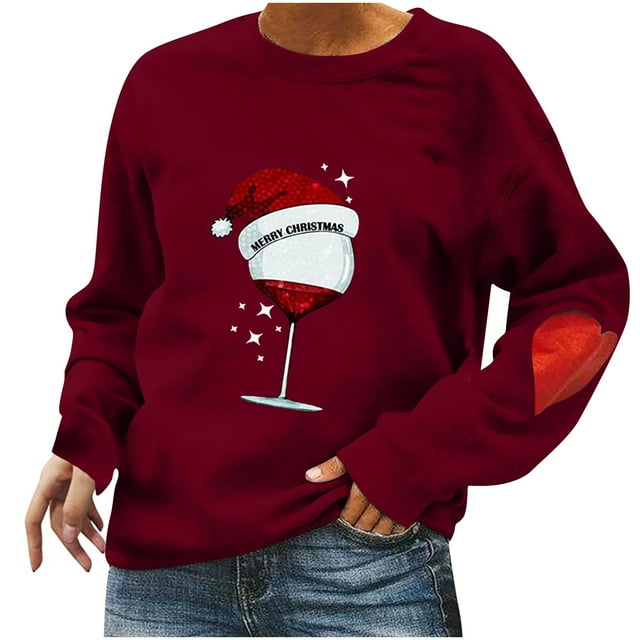 CEHVOM Automne et Hiver Femmes Chandail de Noël Imprimé Col Rond Manches Longues Blouse Unie Hauts Chandails
